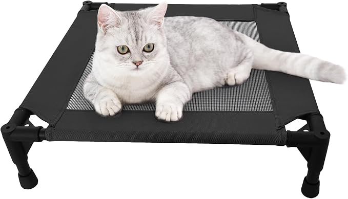 Pozico Elevated Pet Bed with Breathable Mesh for Small Cat and Dog, Raised Cooling Pet Cot for Puppy and Kitty, 18.9x18.9 inch (Black Bed)