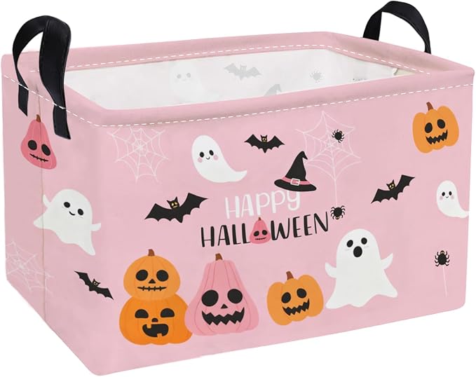 Essme Rectangular Halloween Basket,Kids Storage Bins Organizer with Handles for Room Decor, Gift Basket,Shelf Basket.(Cute Halloween)