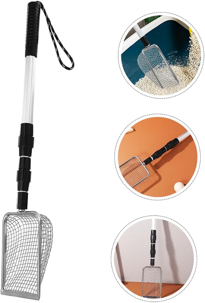 Telescopic Stainless Steel Cat Litter Scoop with Ergonomic Non-Slip Handle Lightweight Mesh Shovel for Easy Cleaning and Compact Storage Pet Waste Scooper with Extendable Handle