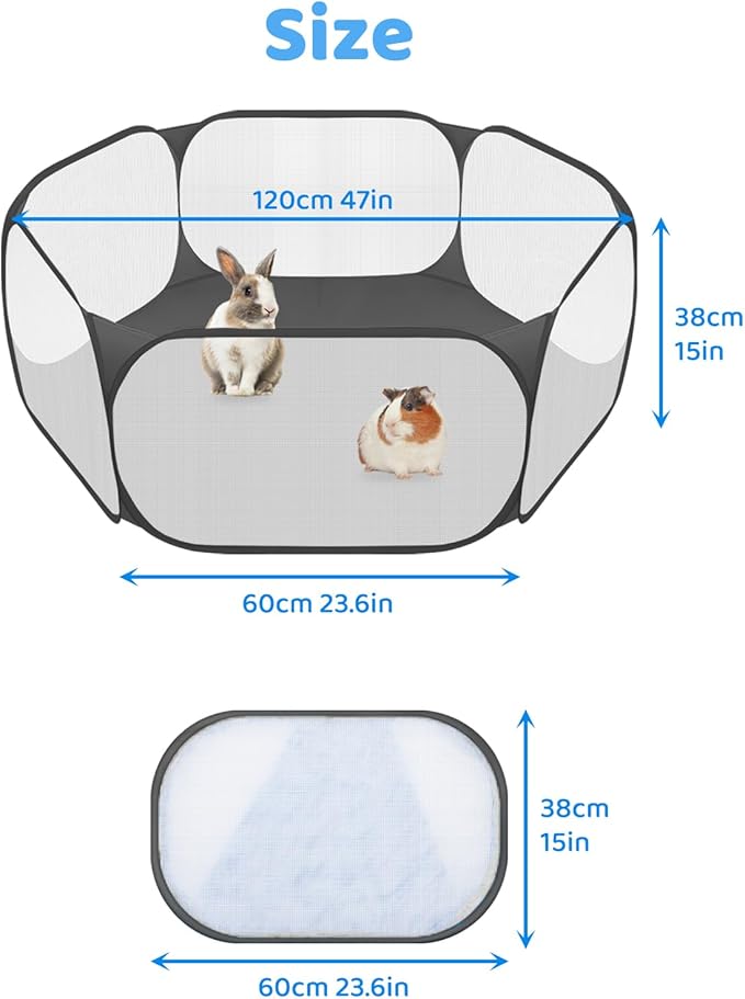 Amakunft Small Animal Playpen, Pop-Up Portable Play Yard for Guinea Pigs, Rabbits, Hamsters, Hedgehogs, Foldable Exercise Fence with Breathable Mesh for Indoor Outdoor Use | 47 x 24 x 15 in portable guinea pig play pen with breathable mesh, folds flat ...