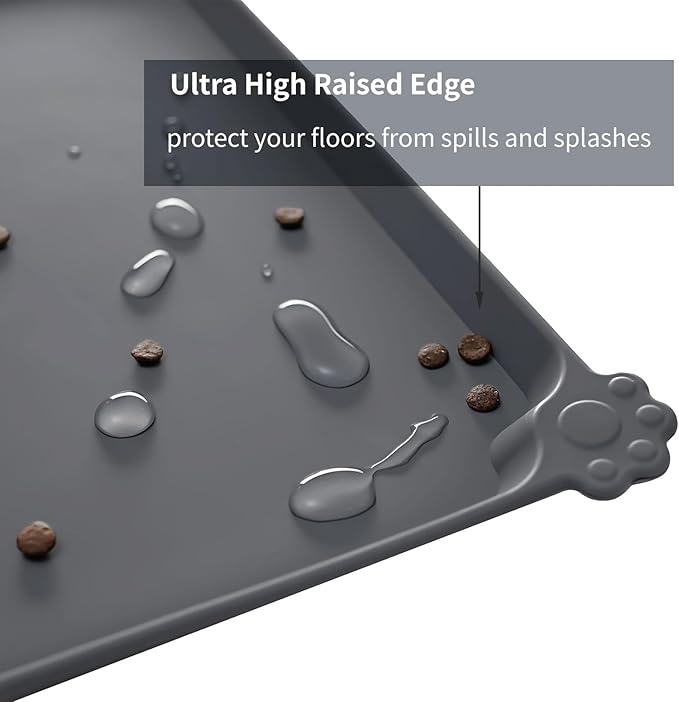 Reopet Waterproof Pet Feeding Mat, Non-Slip Silicone Placemats for Dog Cat Food and Water Bowl, High Raised Edges to Prevent Spills and Protect Floors