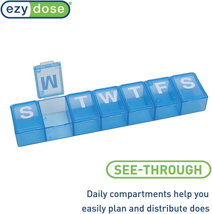 EZY DOSE Weekly (7-Day) Pill Case, Medicine Planner, Vitamin Organizer Box, Convenient and Easy to Use, X-Large Compartments, Travel Friendly, Color May Vary (Randomly Selected), BPA Free