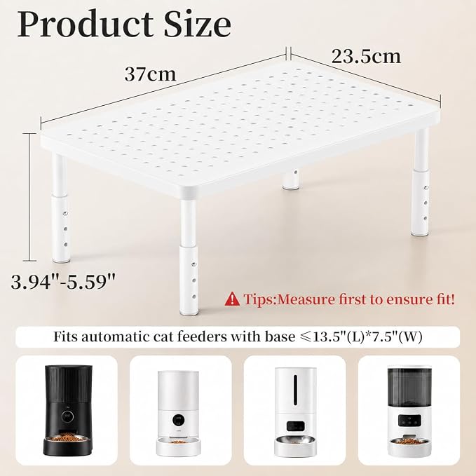 Adjustable Automatic Cat Feeder Stand - Elevated Cat Feeder Stand with 3 Height Settings, Fits Most Automatic Feeders & Tradition Bowls, Raised Pet Feeding Table Station for Cats & Small Dogs - White