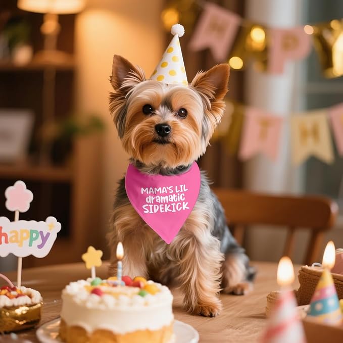Mama's Lil Dramatic Sidekick Pink Dog Bandana, Mother's Day Birthday for Dog Mom, Funny Cute Puppy Scarf Photo Prop