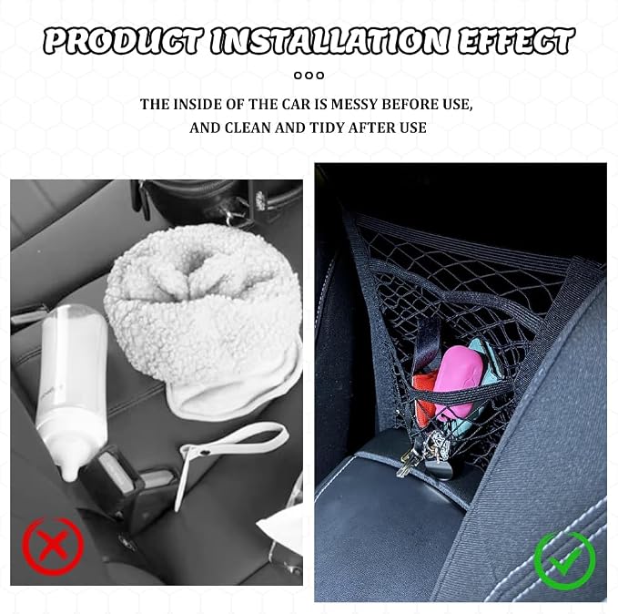 3-Layer Car Mesh Organizer, Car Purse Holder Between Seats, Elastic Tissue Purse Holder Driver Storage Netting Pouch, Auto Interior Accessories Barrier of Backseat Pet Kids for SUV Truck Van