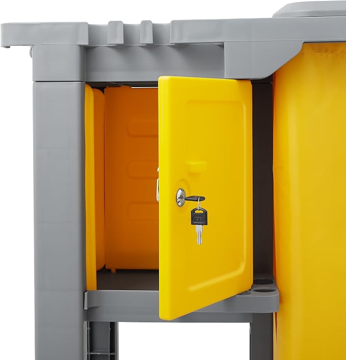 Commercial Janitorial Cleaning Cart on Wheels - Housekeeping Caddy with Key-Locking Cabinet