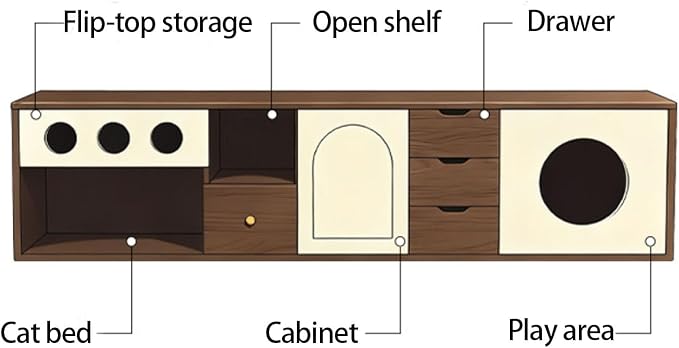 Hidden Cat Bed TV Cabinet, Cat Enclosure Furniture, Wooden TV Stand Table | Pet-Friendly TV Stand with Cat House, Storage Cabinets and Cable Hole, for Home Living Room(240 cm/94.5 in)