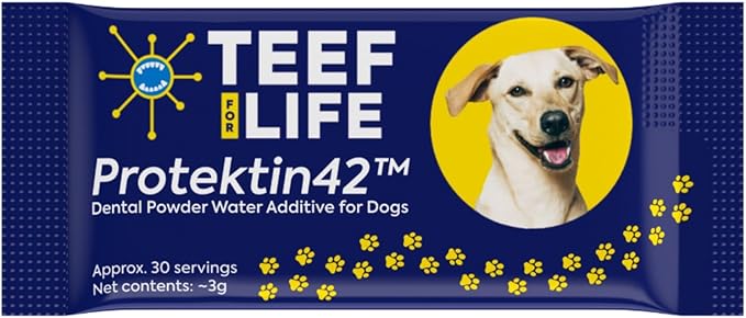 TEEF FOR LIFE Refill Packets Protektin42 Prebiotic Dental Powder for Dogs, Plant-derived, clinically-Proven Formula Naturally Fights Bad Breath, Plaque, and Tartar, 1 Packet with 30 Servings