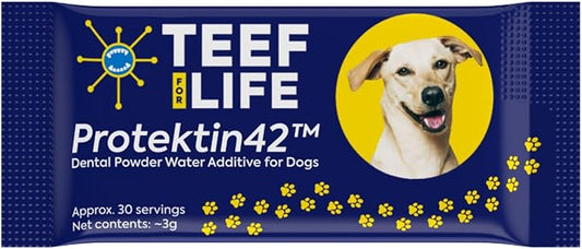 TEEF FOR LIFE Refill Packets Protektin42 Prebiotic Dental Powder for Dogs, Plant-derived, clinically-Proven Formula Naturally Fights Bad Breath, Plaque, and Tartar, 1 Packet with 30 Servings