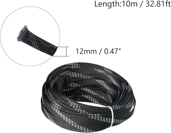 33ft PET Expandable Braid Cable Sleeving 10mm Cable Management Sleeve