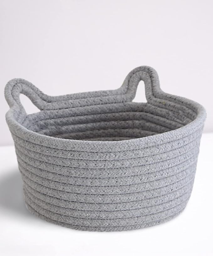 Small Cat Ears Toy Organizer, Woven Cotton Rope Basket, Decorative Nursery Bins & Boxes Gift Basket Empty for Baby Pet Toy Storage
