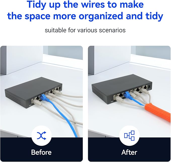 Cable Management, 16FT Wire Management Computer Cord Desk Organizer Protectors from Pets No Chew (Orange, 3mm-(1/8"))