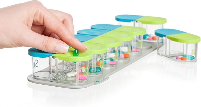 Sagely XL Pill Organizer, Durable Medicine Box, Magnetic Daily Removable Pods, Easy-to-Use, Spill-Proof, Large Enough to Fit Fish Oil, Cod Liver Oil, Supplements & Vitamins (Blue/Green)