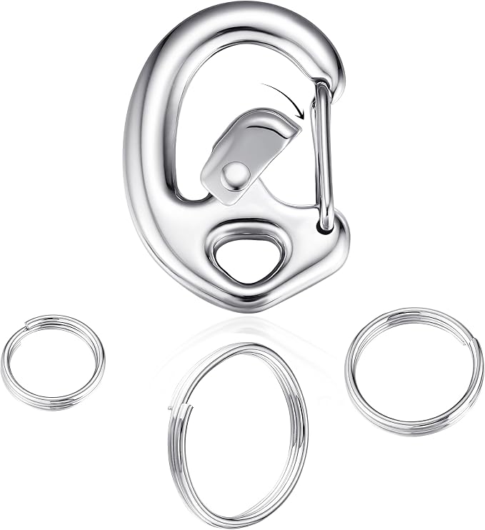 Stainless Steel Pet Collar Tag Clip, Contour Carabiner -1 Set | Patented Flipclip, split ring set, quick switching for dogs and cats, secure attachment