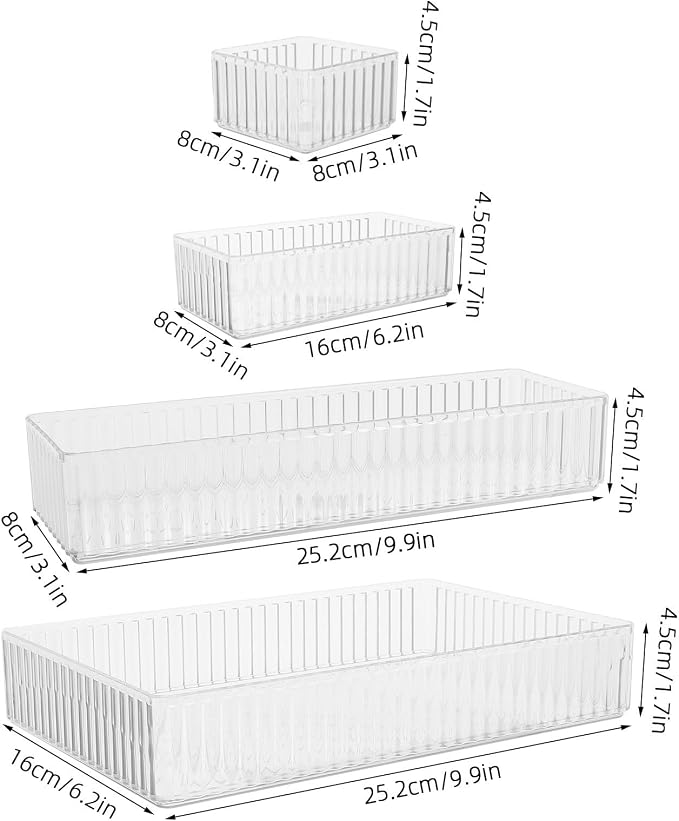 Veemoon 10pcs Pet Drawer Organizer Trays Set with Stackable and Removable Dividers, Easy to Clean Multi-use Vanity and Drawer Storage Bins for Cosmetics, Nail Tools, and Accessories
