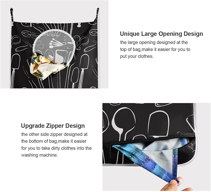 1PC Hanging Laundry Hamper Bag Over the Door Laundry Hamper Wall Hamper Large Dirty Clothes Hamper with Stainless Steel Hooks 29.5x20Inch Kitchen Spoon Black