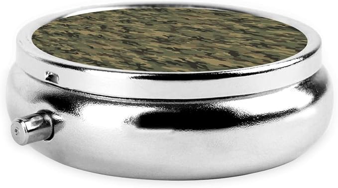 Portable Pill Box, Cute Round Container, Mini Organizer for Daily Meds, Purse Pocket Case for Commute Scenarios, Military Camouflage
