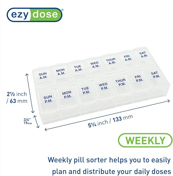 Ezy Dose Weekly (7-Day) AM/PM Pill Organizer, Medium Medicine Case, Natural | Daily Vitamin Box & Supplement Planner, Pop-Up Lids, 2 Times a Day Compact Pill Holder, Portable & Travel-Friendly, BPA-Free