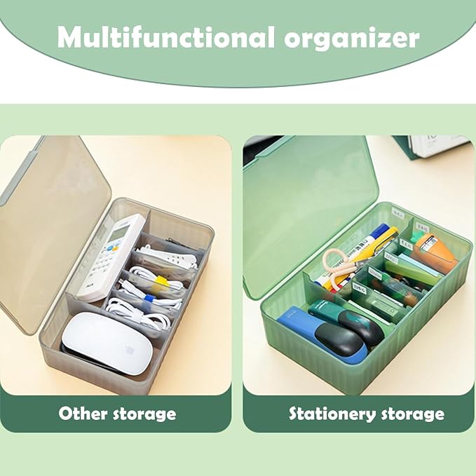 Cable Organizer Box Extra Wide, Travel Charger Cord Earphone Storage Case with Lid (Translucent Black)