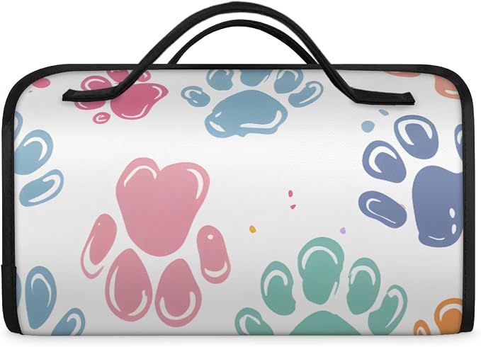 Cute Colorful Cat Paws Makeup Bag for Women Hanging Roll-Up Travel Organizer Toiletry Kit with 4 Removable Compartments, Pet Animals