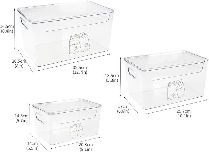 3 Pieces Supplement Bottle Organizer, Clear Plastic Vitamin Organizer with Lid and Handle, Stackable Pill Bottle Organizer, First Aid Box Empty for Vitamin, Medicine, Fish Oil & Supplements