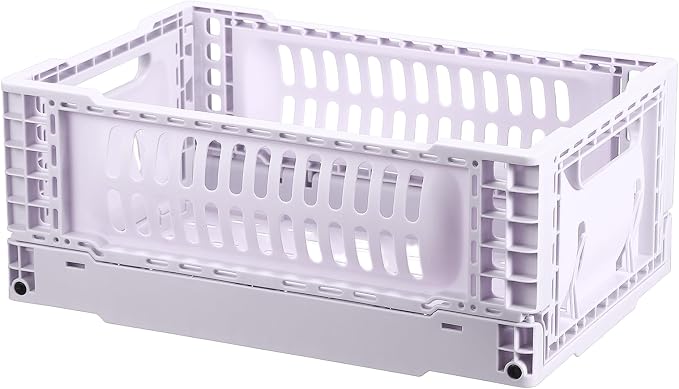 uxcell Collapsible Crates, 11.7x7.8x4.7 Stackable Plastic Storage Baskets with Handle Small Storage Containers for Bedroom Office Classroom Bathroom Desktop Organizer Decor, Light Purple