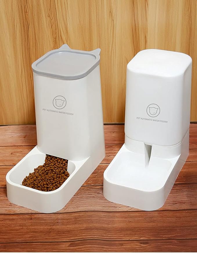 chenming Gravity Pet Feeder and Water Dispensers.Dogs Gravity Feeder Dispenser Cats Water Dispenser No Spill Big Capacity Pet Bowl for Cats & Small, Medium, Large Dogs, White