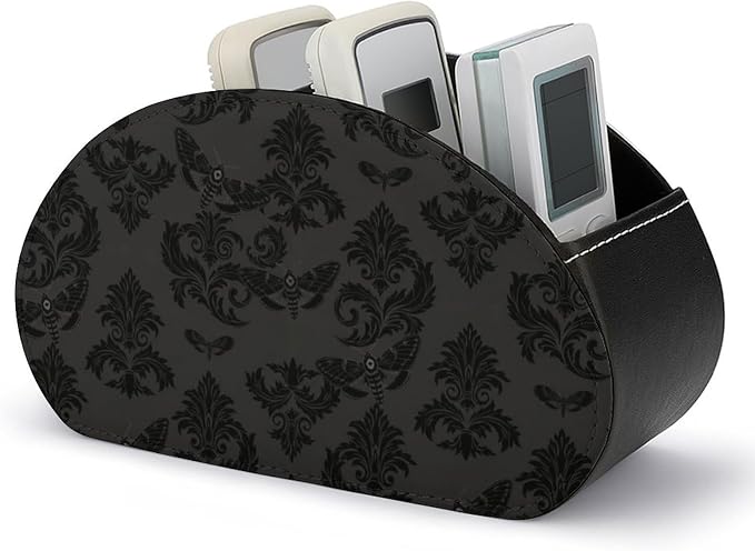 Desk Remote Control Holder Organizer Gothic Death Moth Boho 5 Compartment | Remote Caddy Box, Gothic Death Moth Boho, Pu Leather, Fit Media Player, Maleup Brush, Office Supplies Accessory