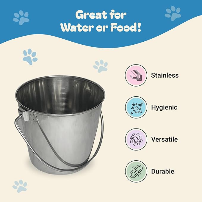 Advance Pet Products 1 Quart Heavy Duty Stainless Steel Round Bucket | Durable Food & Water Pail for Dogs, Cats, Kennels, Cages and Critter Crates | Multi-Purpose Bucket