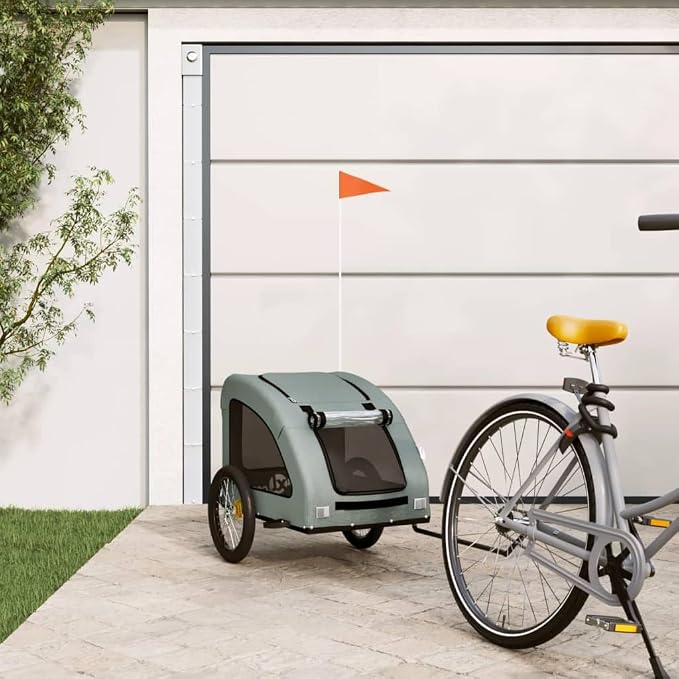 Pet Bike Trailer for Small Dogs, Foldable Bicycle Cargo Cart with Iron Frame, Weather-Resistant Oxford Fabric Dog Carrier with Safety Flag and Reflectors, 99.2 lbs Capacity