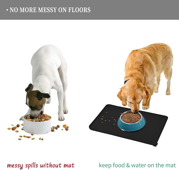 Reopet Waterproof Pet Feeding Mat, Non-Slip Silicone Placemats for Dog Cat Food and Water Bowl, High Raised Edges to Prevent Spills and Protect Floors