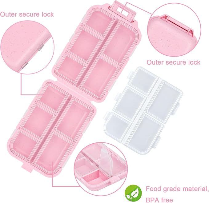 Travel Pill Organizer with 189 Medicine Labels & Stickers - 7 Day Pill Organizer (Pink, 1 Pack)