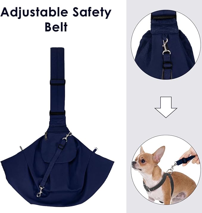 Lukovee Pet Sling, Puppy Small Pet Cat Carrier with Safety Hook | Hands-Free,Padded Strap, Breathable, Adjustable, Storage Pocket, Tote Bag Shoulder Bag with Front Pocket (DBL, S)