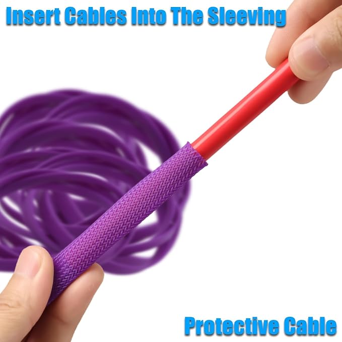 Heyiarbeit 10m/32.8ft PET Expandable Braid Cable Sleeving Flexible Wire Mesh Sleeve Purple 10mm