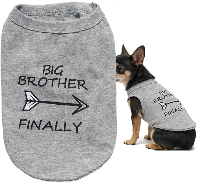 Breathable Pet Tank Top for Dogs Cats, Big Brother Print Dog Clothes Apparel, Cotton Lightweight Puppy Vest for Chihuahua Teddy Yorkie French Bulldog (Neck Girth 12.99'')