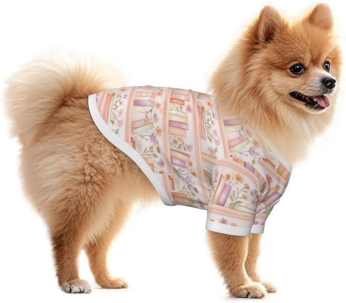 Bookshelf Dog T Shirt Dogs Cats Cotton Shirts Short Sleeve Clothes Soft Stretchy Pet Costume Doggy Outfit Pullover Jumper Puppy Sweatshirt Medium