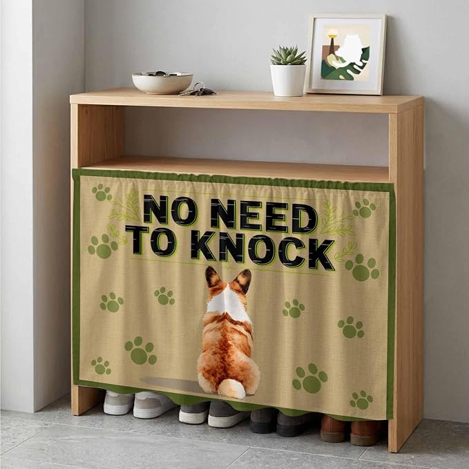 NO Need to Knock Cabinet Dishwasher Hidden Curtains, Privacy Closet Door Curtain, Corgi Dog Paw Prints Pet Lover Farmhouse Adhesive Dust Proof Under Sink Skirt for Bathroom Kitchen 35"x35"