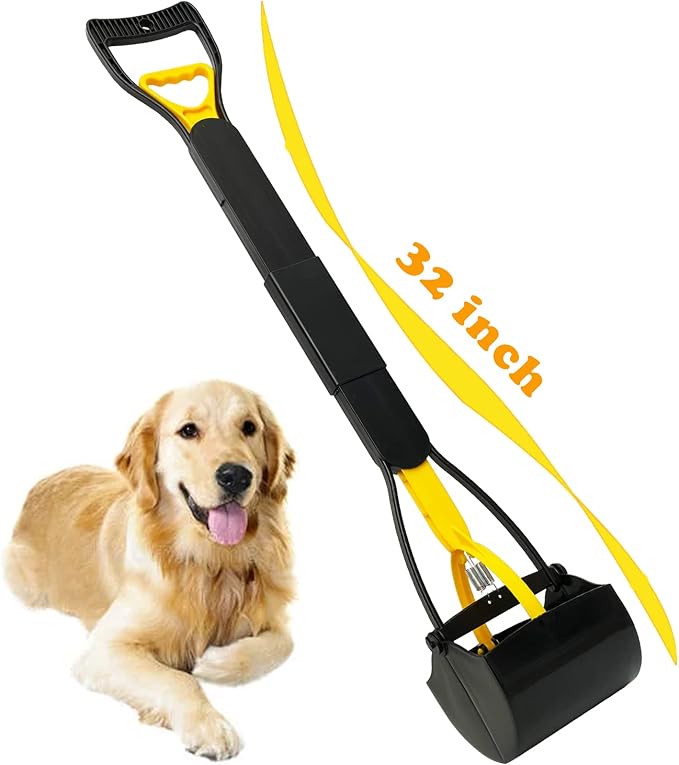 ienjoyed 32“ Tall Pooper Scooper, Large Pooper Scooper for Dogs Heavy Duty, Dog Pooper Scooper with Long Handle & High Strength Durable Spring, Foldable Dog Poop Pick Up