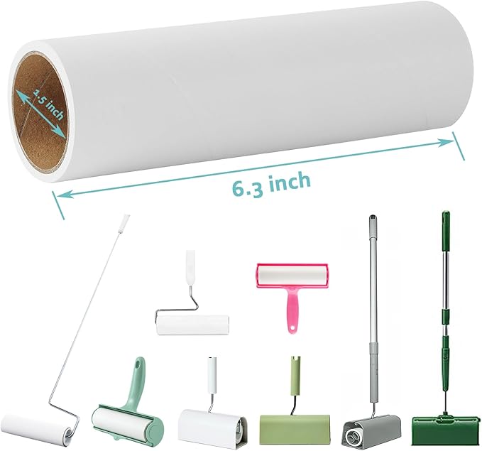 6.3 inch Large Lint Roller Refills Compatible with PetLovers BomDa YabeePet Fedicelly Large Lint Rollers for Pet Hair Extra Sticky 60 Sheets per Refill Pack of 5 Rolls 300 Sheets Total