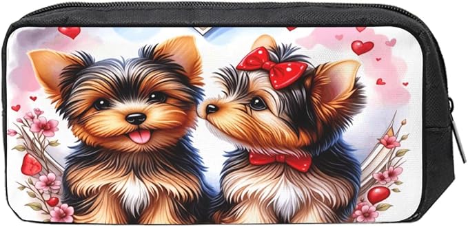 Two Pet Dog Large Pencil Case, Durable Pen Bag Zipper Organizer Pouch for Office Travel for Women Men