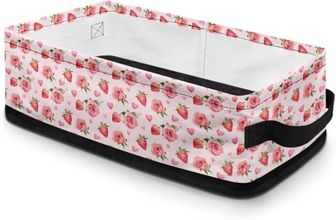 Valentine Rose Toilet Paper Basket Bathroom Basket with Handle, Toilet Roll Storage Modern Organizer and Storage Container, Decorative Shelf Bin Bathroom Decor