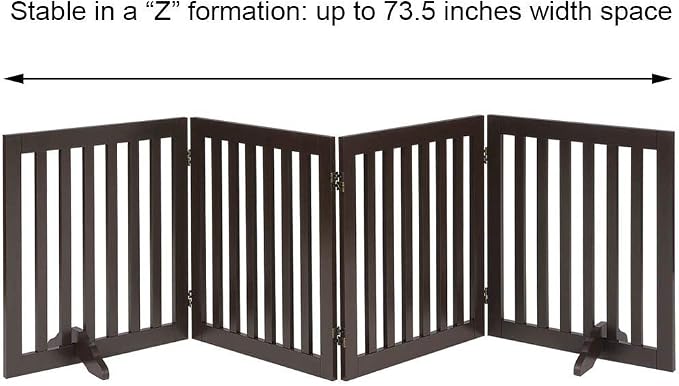 unipaws 24”H Free Standing Pet Gate for Dog Cat, 80”Wide Wooden Dog Gates | Foldable Pet Fence for Doorway, Stairs, Step, Expandable Doggy Barrier, Indoor Use