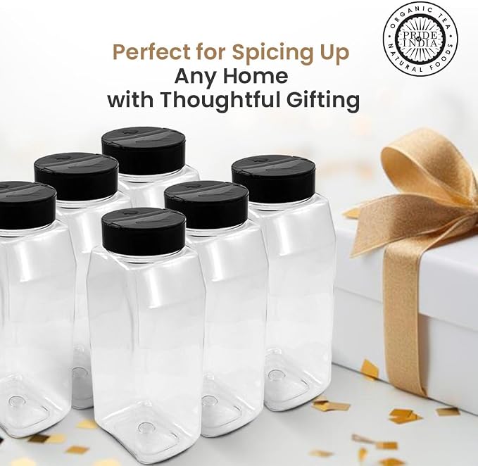 Pride Of India Large Clear Plastic Spice Jars w/Dual Sifter Cap | Food Grade BPA Free USA Made | 32 Fluid Ounce Capacity (Pack of 3)