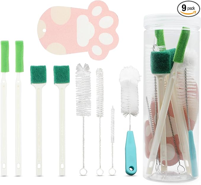 9PCS Pet Water Fountain Cleaning Kit with Compressed Sponge and Storage Box | Dog and Cat Water Fountain Brushes Fit Most Pet Water Dispensers,Pet Drinking Dispenser Cleaning Kit Cleaning brush