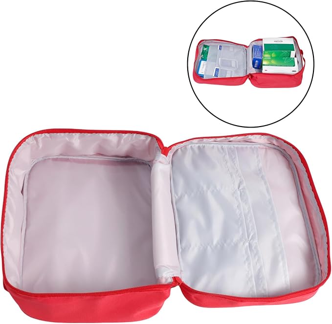 Faylapa First Aid Kit Empty Bag, 9.8x8.3x4.7 Inches Travel Empty First Aid Kit Pouch for Emergency at Home, Office, Car, Outdoors, Boat, Camping, Hiking(Bag Only, Red)