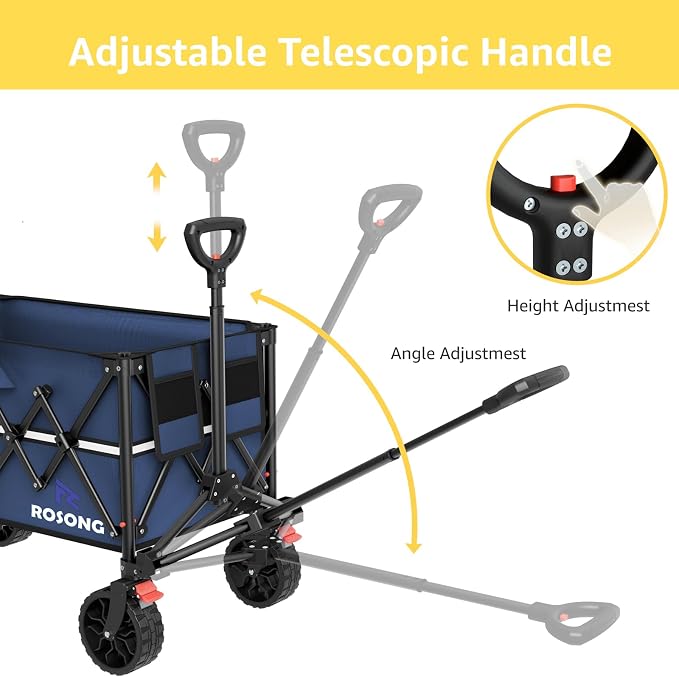 ROSONG Collapsible Wagon Cart with Wheels Foldable - Folding Utility Heavy Duty Wagons Carts for Grocery Sports Garden Shopping Camping Wheelbarrows (Navy Blue, 150L)
