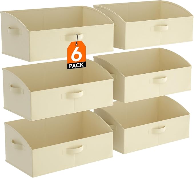 Lifewit Trapezoid Closet Storage Bin for Shelf, 6 Packs 23L, Beige | Non-woven Closet Organizer Baskets with Handles, Foldable Clothes Containers Boxes for Clothing, Book, Purse, Extra Large
