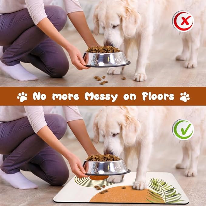 Dog Food Mats for Floors Waterproof, Cat Water Bowl Mats Pet Feeding Absorbent Placemats Bohemia 16 * 24 inch