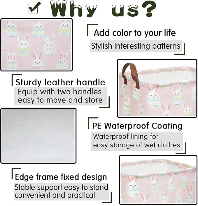 FXOLCSHE Rectangular Easter basket,Girl Easter basket,Nursery Hamper,Kids Toy Storage Basket for baby Bedroom,Kids Storage Bin,Toy Gift Organizerm,Home Decor(Pink Easter)