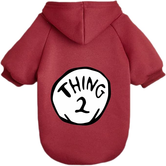 Dog Hoodie Pet Clothes for Small Dogs Thing 2 Printed Hoodies Medium Puppy Hooded Sweatshirt Pullover Outfit(Wine Red,M)